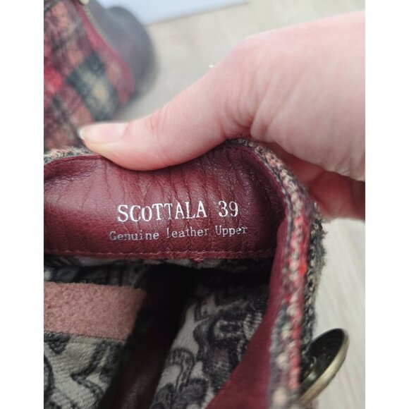 L'artiste Spring Step Scottala Burgundy Red Leather Zip Plaid Ankle Boots 39 8.5 - Picture 9 of 14